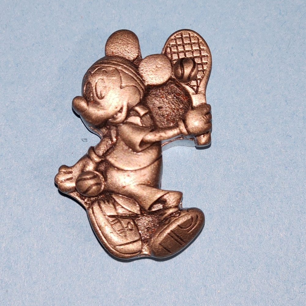 Mickey Mouse Playing Tennis Pewter Pin, Earrings, & Necklace Set, 1970's Disney